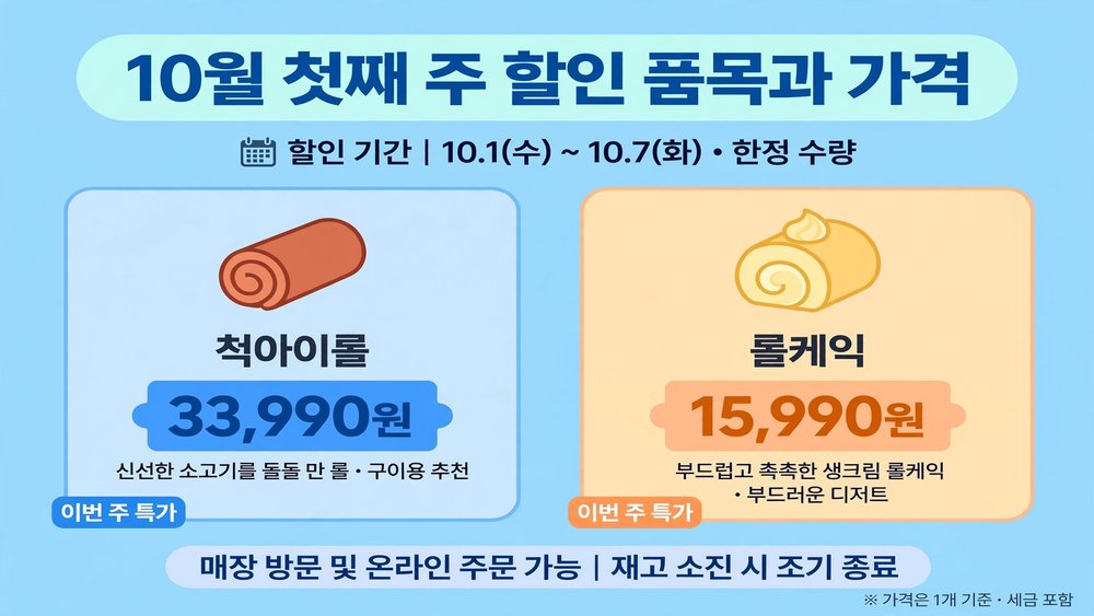 10월 첫째 주 할인 품목과 가격