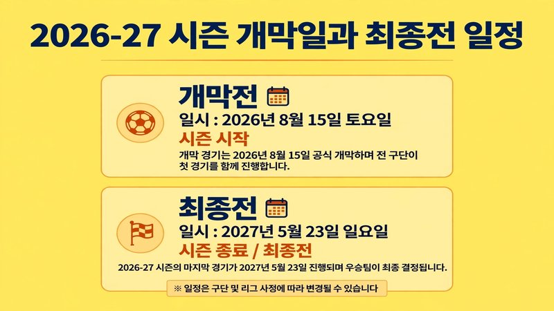 2026-27 시즌 개막일과 최종전 일정