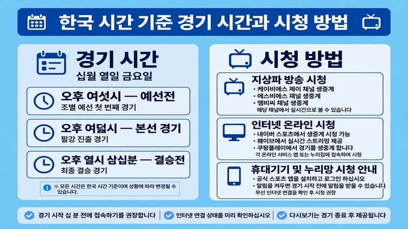 한국 시간 기준 경기 시간과 시청 방법