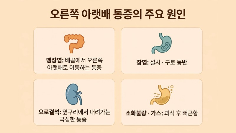 오른쪽 아랫배 통증의 주요 원인