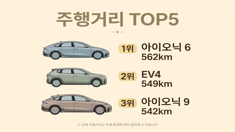 국내 전기차 주행거리 TOP5 한눈에 보기