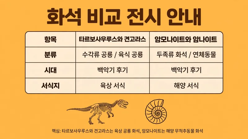 타르보사우루스와 견고라스 암모나이트와 암나이트