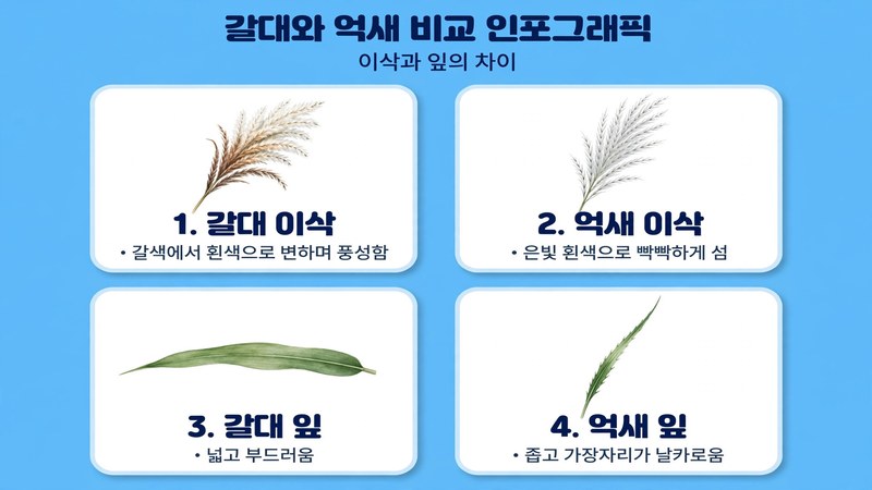 갈대와 억새 이삭과 잎의 차이