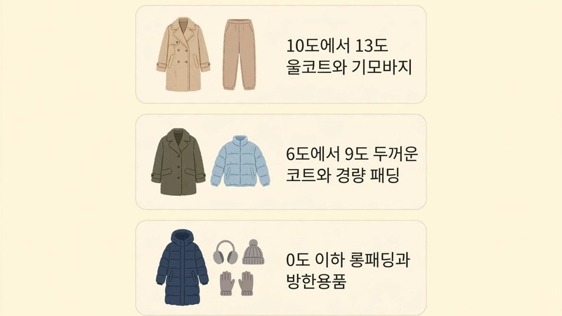온도별 옷차림 겨울 구간 안내