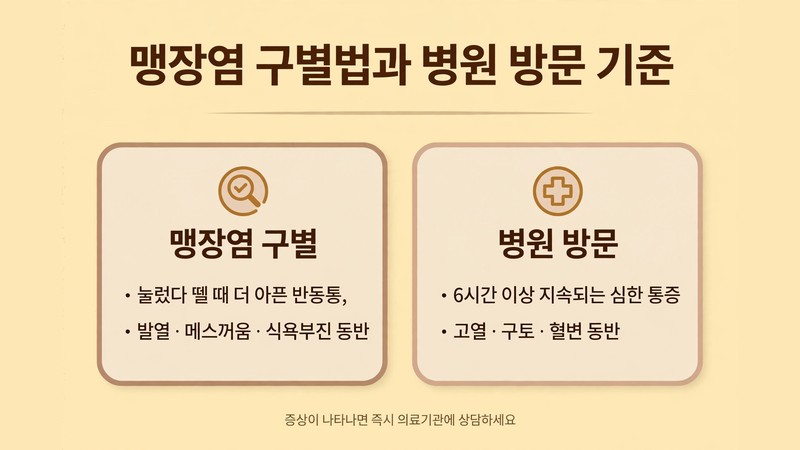 맹장염 구별법과 병원 방문 기준