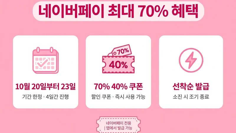 네이버페이 최대 70% 혜택, 10월 20일부터 23일, 선착순 발급
