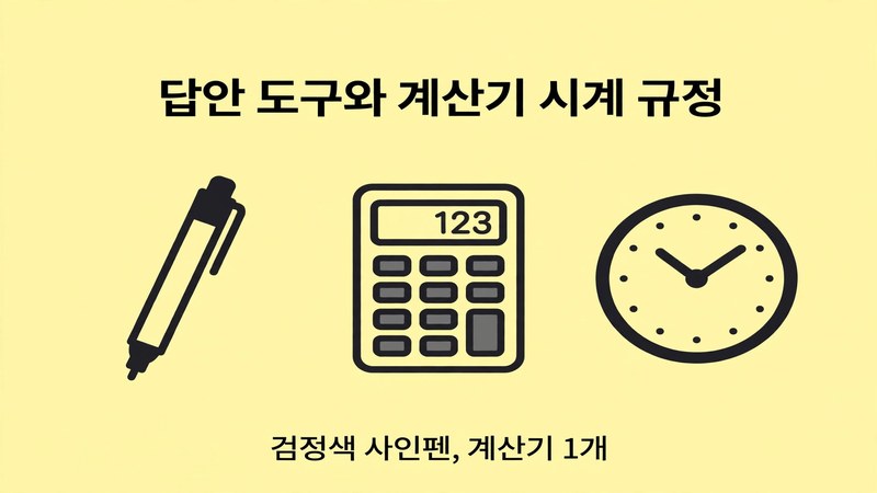 답안 도구와 계산기 시계 규정