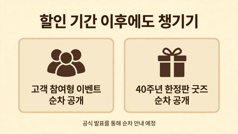 할인 기간 이후에도 챙기기, 이벤트와 굿즈 순차 공개