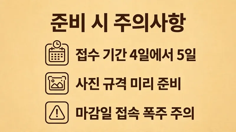 준비 시 주의사항, 접수 기간 4일에서 5일 마감일 접속 폭주 주의